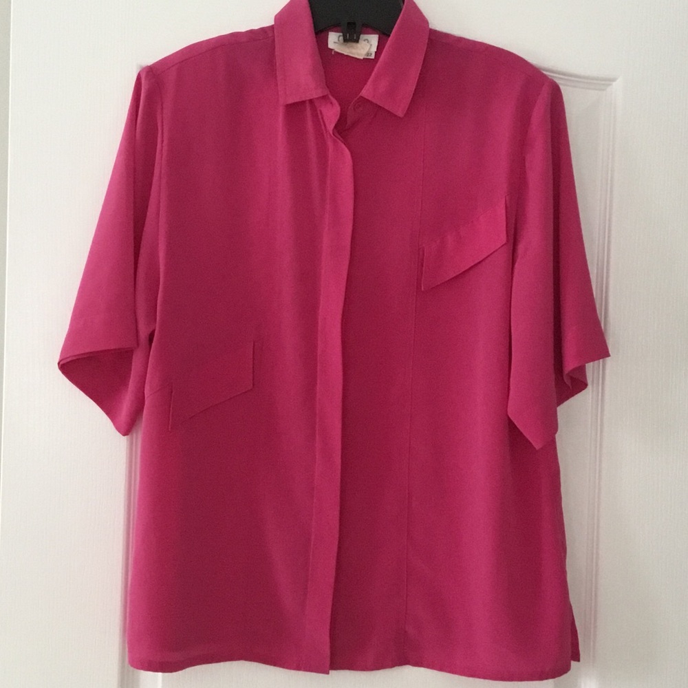Vintage Short-Sleeve Button-Down Shirt - Pink - size 12